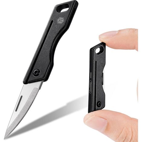 Mini Klappmesser aus Titan mit D2 Stahlklinge und Schlüsselloch, Schwarz