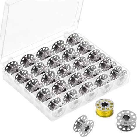 25 Pcs Canette Metal Machine A Coudre, Canette Machine A Coudre,Canettes De Couture,Machine À Coudre De Canette Vide avec Boîte De Rangement,Canette Singer pour Machine À Coudre Domestique,Argenté (1/4)