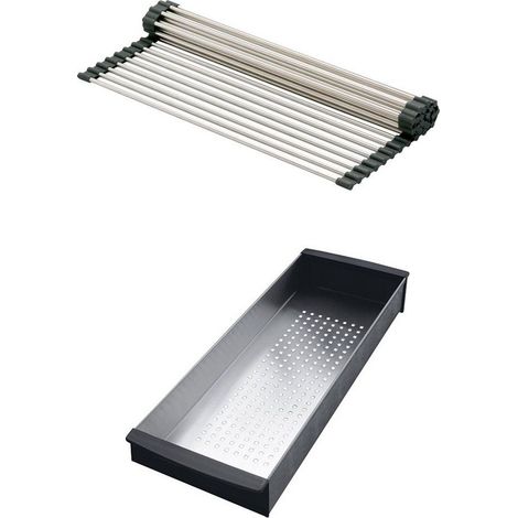 Franke – Set d'accessoires cuves Kubus Fragranit – Panier égouttoir en acier inoxydable – Rollmat pour protection évier – Entretien prolongé (1/3)
