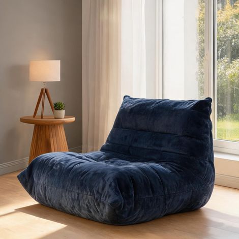 Pouf poire chenille bleu 90 x 100 x 80 cm (1/5)
