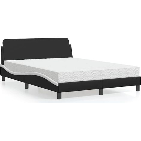 Bett mit Matratze "Dover" Schwarz und Weiß 140x200 cm Kunstleder