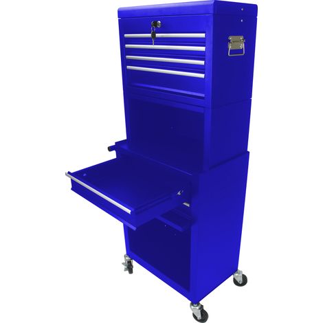ELVMI Werkzeugwagen mit 6 Schubladen, Abnehmbarem Werkzeugkasten und Bremsrollen, Stahl, 58.3 x 37.5 x 71.8 cm, Blau (1/5)