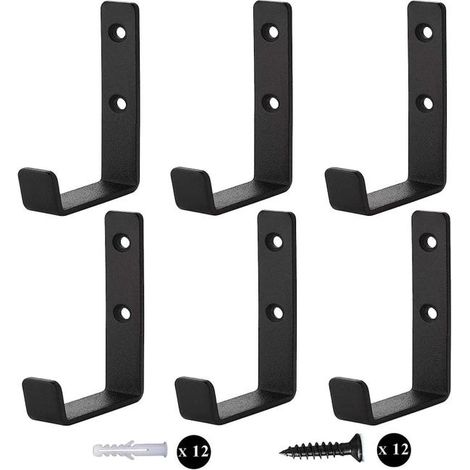 6 robuste Wandhaken, J-Haken für die Garage, universelle schwarze Schraubhaken, Garderobenständer