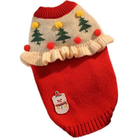 Pull Chien Chat - Tricot Épais Rouge - Costume Festif pour Animaux de Compagnie - Taille Unique 30 x 24 x 20 cm - 1 Pièce (1/5)