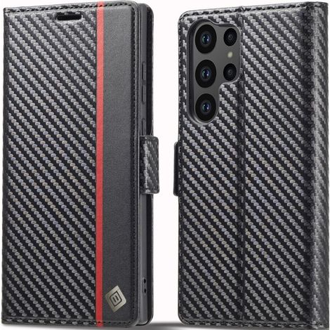 Funda tipo libro para Samsung Galaxy S24 Ultra, Carbon LC.imeeke, Negra (1/5)