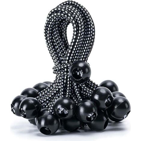 Confezione da 30 corde elastiche a sfera resistenti da 15 cm per teloni, tende da sole, campeggio, tende, carichi, cavi e tubi, ombrelli, pensiline (nere)