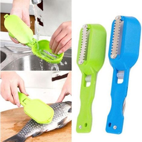 2-teiliges Fischmesser-Set: Schaber, Schuppenentferner, Fischreiniger, Küchenutensilien aus Edelstahl, Schäler (1/5)