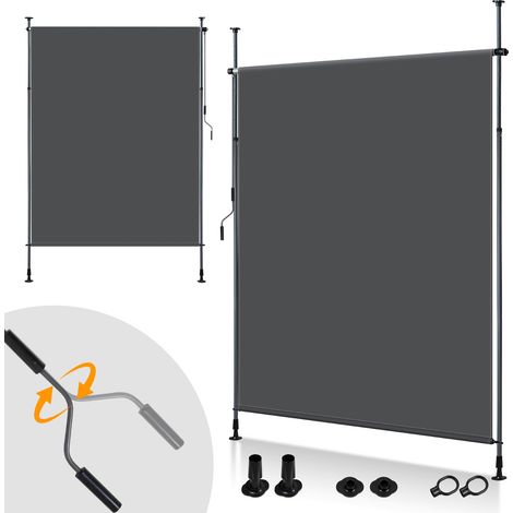 TolleTour Senkrechtmarkise Außenrollo 200 x 270 cm Balkonrollo mit Handkurbel Sichtschutz Vertikalmarkise ohne Bohren Sonnenschutz Windschutz Markise Anthrazit