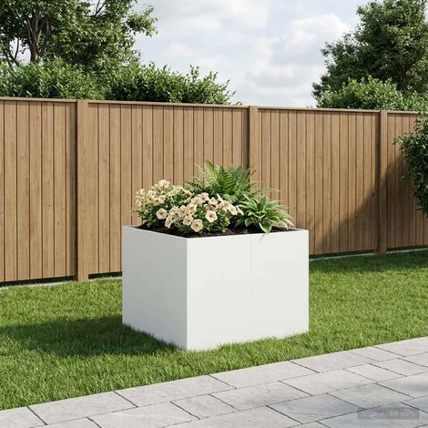 vidaXL Cache-pot de jardin Blanc 80 x 80 x 60 cm Acier laminé à froid (1/5)