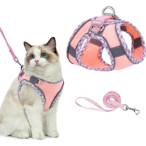 Harnais réglable pour chaton, laisse pour petit chien avec système anti-fuite, réfléchissant et respirant, harnais et cordon de sécurité, rose - XXS (1/5)