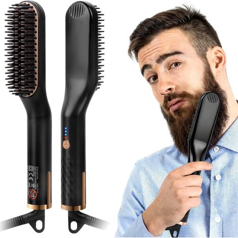 Lisseur à barbe pour hommes, mini lisseur électrique 3 en 1, lisseur électrique, brosse à barbe, 3 températures de chauffe (120-200 °C), chauffe rapidement en 30 secondes, brosse de coiffage pour (1/5)
