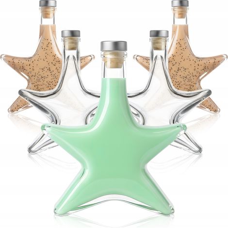 5 botellas de vidrio STAR de 500 ml (0,5 l) para MOONLIGHT WHISKY + tapones de corcho plateados