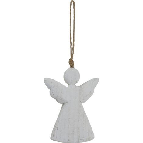 Whitewashed Rustic Hanging Angel Ornament - Wood - L5 x W10 x H14 cm - White