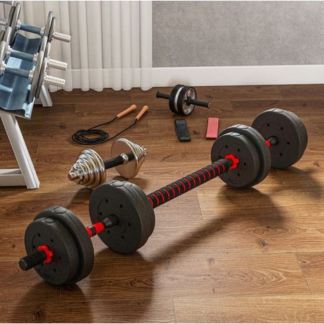 Juego de mancuernas 2 en 1 ajustables 15 kg, convertible en barra larga, negro HAVRYA (1/4)