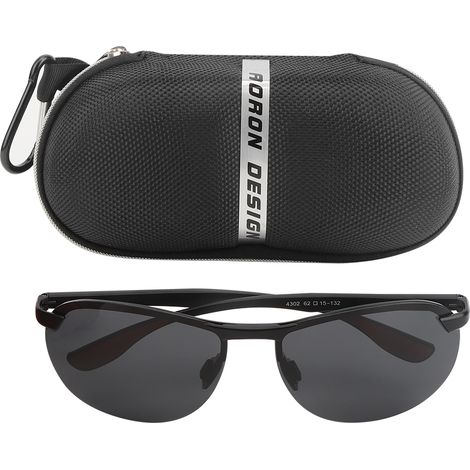 Ortviai Lunettes de soleil polarisées pour hommes en aluminium-magnésium, cadre noir, verres gris, lunettes de protection (1/5)