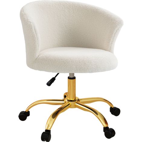 Sedia da ufficio ergonomica, regolabile in altezza, seduta confortevole, girevole, base in acciaio bianco