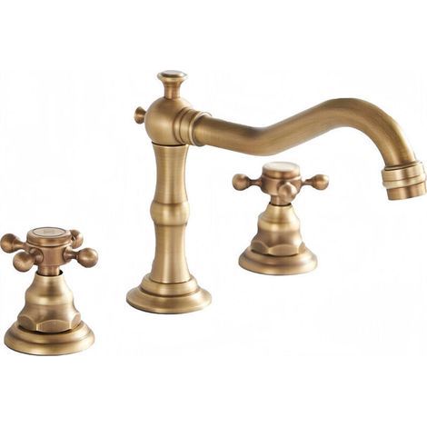 Robinet de lavabo à trois trous, robinet à double poignée résistant à la corrosion, installation facile, robuste, élégant, beau pour salle de bain pour la maison Antique (1/4)