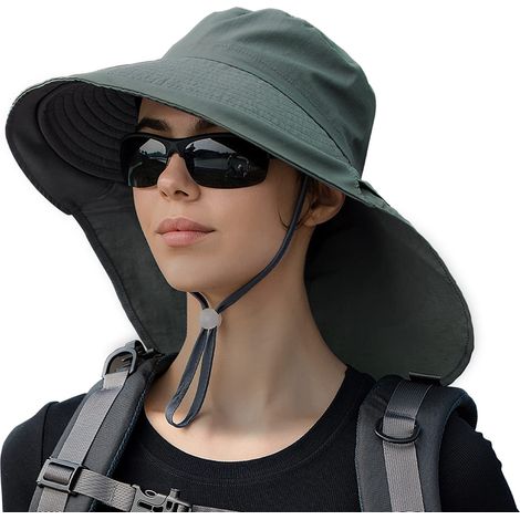 1 Chapeau de soleil, nylon léger, bord large, ouverture queue de cheval, randonnée jardinage