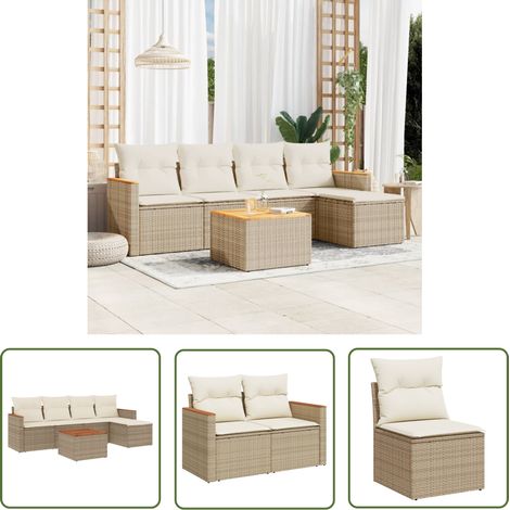 The Living Store 6-tlg. Garten-Sofagarnitur mit Kissen Beige Poly Rattan - Gartenmöbel Set - Outdoor Lounge - Rattan Gartenmöbel - Esstisch Set - Balkonmöbel (1/5)