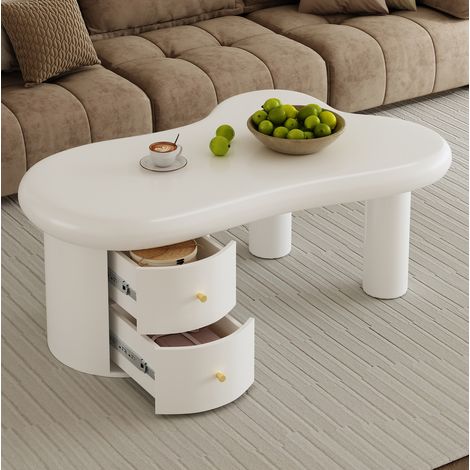 Mesa de centro blanca de forma irregular con 2 cajones, 97 x 64 x 42 cm, MDF DESVIAE (1/5)
