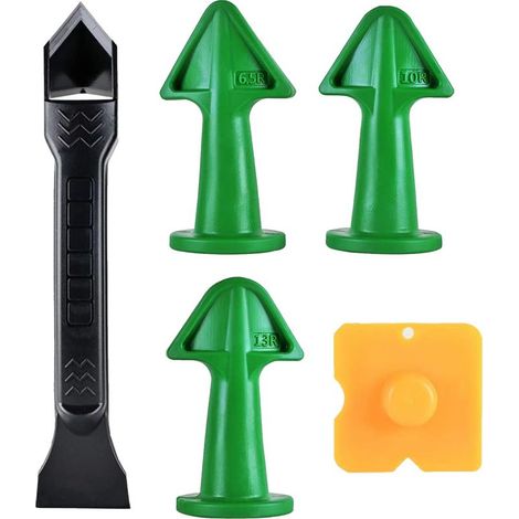 5-Piece Caulking Applicator and Nozzle Scraper Set, Silicone Remover Tool, Silicone Smoothing Tool Kit, Grout Scraper for Bathroom and Kitchen Floor Corners (1/4)