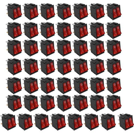 Lot de 50 interrupteurs à bascule marche/arrêt électroniques pour bateaux, 6 broches, 2 positions, 2 niveaux, avec voyant lumineux, 125 V/250 V, KCD3 Rouge (1/5)