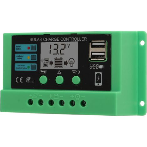 Solar-Laderegler mit PWM-Steuerung, einstellbarem LCD-Display, 12 V/24 V, grünes Gehäuse, 20 A (1/5)