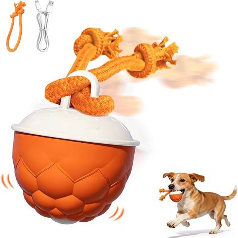 Interaktiver Hundeball mit Seil, intelligentes Spielzeug gegen Langeweile, 3 Spielmodi und Bellgeräusch, selbstbewegender Ball für kleine bis mittelgroße Hunde – Orange (1/5)