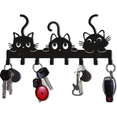 Portachiavi da muro con 8 ganci, adatto per corridoi, porte d'ingresso, camere da letto, cucine, colore nero. (1/5)