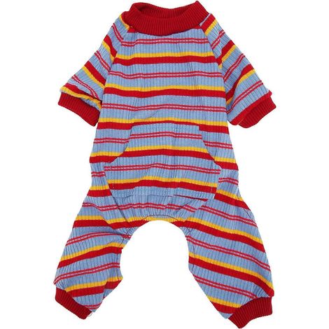 Eleganter, gestreifter Hundepyjama für den Frühling, Vierbeiner-Overall für kleine Hunde, weich und atmungsaktiv, klassischer Schnitt für mittelgroße Hunde (1/5)