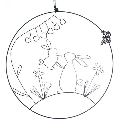 GASPER Fensterdeko Ostern mit Hasen & Blumen Schwarz Ø 21 cm - Metall
