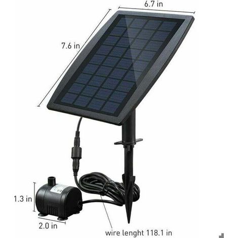 Pompe à eau solaire pour bassin - PZCC - Sans balais - Panneau solaire 9V 2,5W - Débit 200L/h - Hauteur d'eau 120 cm (1/3)