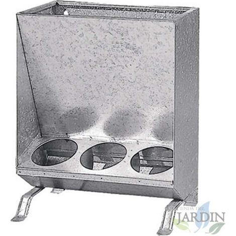 Tolva galvanizada para cerdos y lechones, dispensador alimentos 3 huecos, 15 Kg 44x21x53 cm