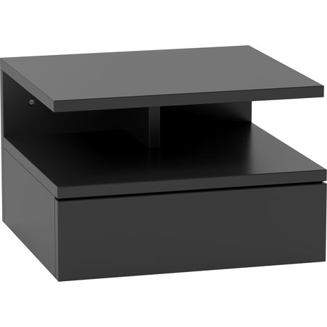 Comodino Sospeso per Camera da Letto 35x32x22,5 cm con Cassetto in Legno Nero (1/5)