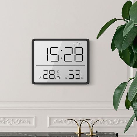 Horloge électronique fine, horloge numérique minimaliste, réveil LCD mural, horloge multifonction avec affichage de la température 8218 noire (1/5)