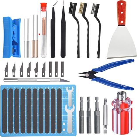 Kit di strumenti per stampante 3D da 36 pezzi, 3 in 1 con ugello, aghi, pinzette, raschietto e tappetino da taglio
