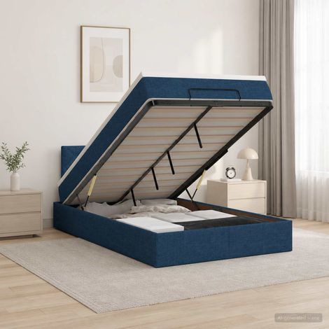 Cama tipo otomana con colchón y LED Azul 120 x 190 cm Tela (1/5)