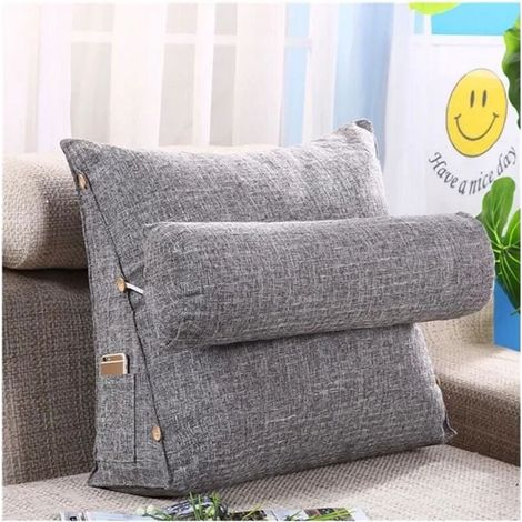 Coussin de Lecture Triangulaire Cale Nuque Soutien Dos en Lin pour chaise de bureau canapé-lit GrisMM foncé 454520cm