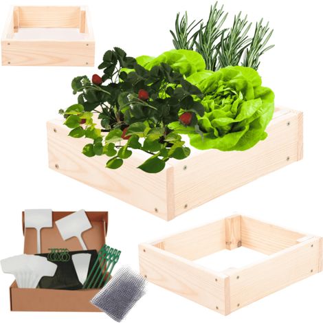 MODO24 ZP09 Carré potager surélevé en escalier modulable, bois de pin, herbes/légumes, jardin/terrasse/balcon, 9x30x30 cm, naturel (1/5)