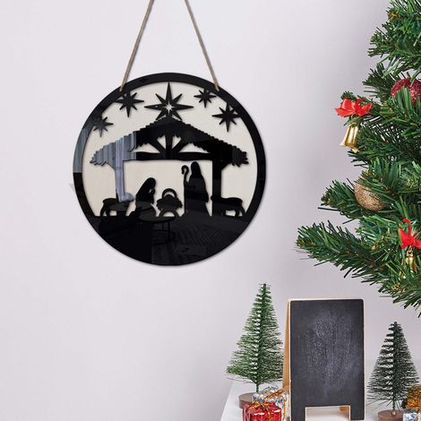 Maison De Noël En Bois - Suspension Tridimensionnelle Pour Décoration De Porche Ou Miroir - 20 x 20 cm - 1 Pièce (1/5)