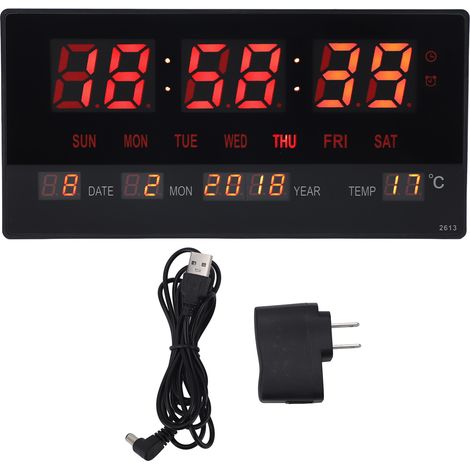 GROOFOO-LED Number Clock Large Big Digital Display with Temperature Wall Alarm (1/5)