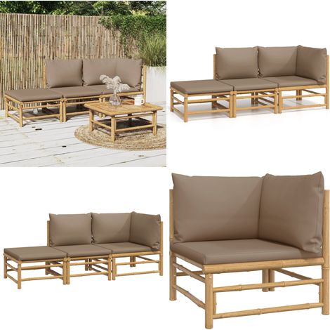 Salon de jardin 3 pcs avec coussins taupe bambou - Salon De Jardin - Mobilier De Jardin - Ensemble De Salon - Ensemble De Meubles De Jardin - Bamboos - Home & Living (1/5)