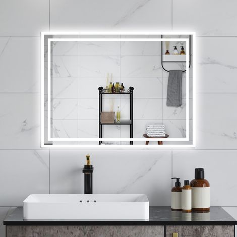 AVER-GROWTH 800x600mm Backlit Bathroom LED Mirror,Wall Mounted Bathroom Mirror with Shaver Socket, 3 Color Modes Dimmable, Demister Pad, Touch Switch, Vertical/Horizontal (1/5)
