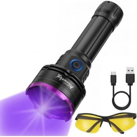 SV83 20W Lampe Torche UV LED 365nm Rechargeable Lampe Ultraviolet Lumiere Noire Détecteur D'urine pour Resine, Pêche, Scorpion, Minéraux, Ambre avec Lunettes de Protection UV, Batterie (1/5)