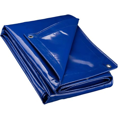 Wiltec Telone occhiellato blu 5 x 7 m resistente alle intemperie e a raggi UV, impermeabile, robusto telo di protezione in poliestere 650 g/m² con rivestimento in PVC