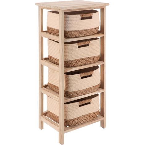 Mobile in paulownia con 4 cesti per piante e cotone - beige naturale - Tendance