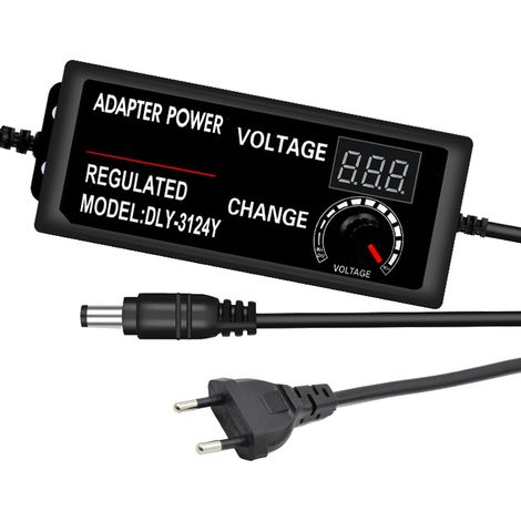 Adaptateur d'alimentation réglable 3-12 V/3-24 V, bloc d'alimentation réglable 60 W, 5 A/3 A Avec écran LED, adaptateur CA CC, pour écran LCD, moteur, routeur, appareil photo, etc. (1/5)
