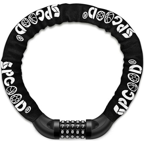 Antivol vélo avec cadenas à combinaison et chaîne renforcée Protection antivol, gaine extérieure en nylon protégeant la chaîne de la rouille, cadenas à combinaison à 5 chiffres (1/5)