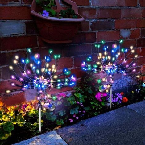 Luci solari da giardino, set da 2, 60 luci ciascuna, per decorazione da giardino esterno (luce colorata) -Crezuo