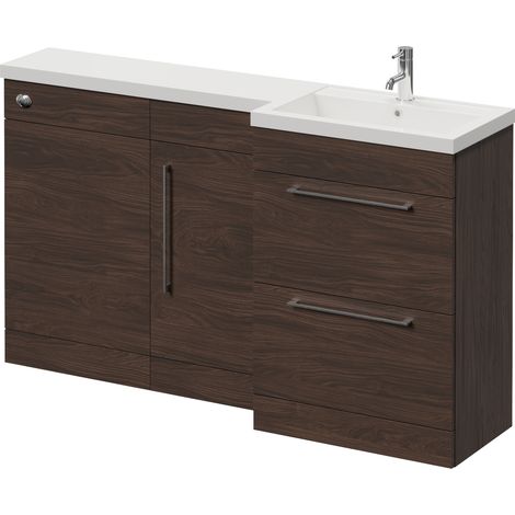 Napoli 390 Brown Oak 1500mm 2 Drawer Vanity Unit Toilet Suite with Right Hand Square Lucia Basin - 1500mm - Chrome 320mm HandleWithout Kingston Toilet Pan